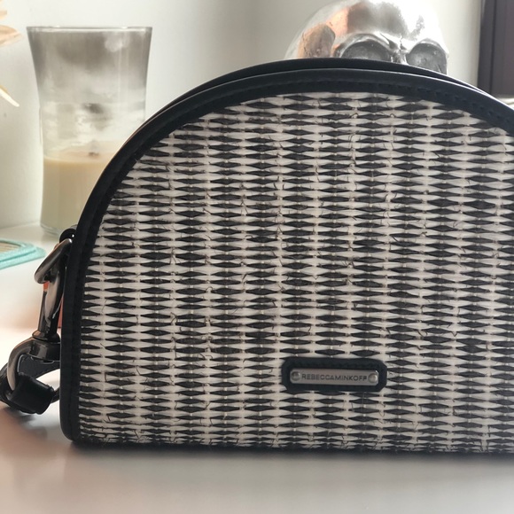 HP🌈REBECCA MINKOFF LeatherTrimmed Straw Crossbody - Picture 8 of 8